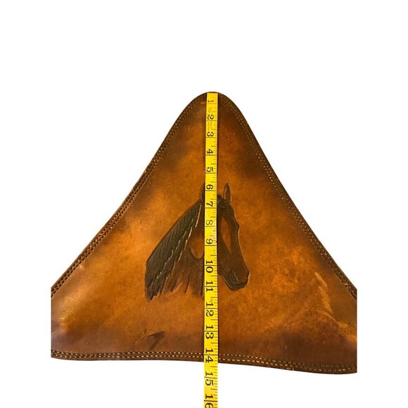 Vintage Tooled Leather Horse Wall Art Triangle Western Decor Saddle Style - Picture 9 of 15
